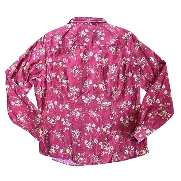 L.L. Bean Women’s Sz M Red Corduroy Floral Button Down Shirt Casual Cottagecore - Picture 6 of 12